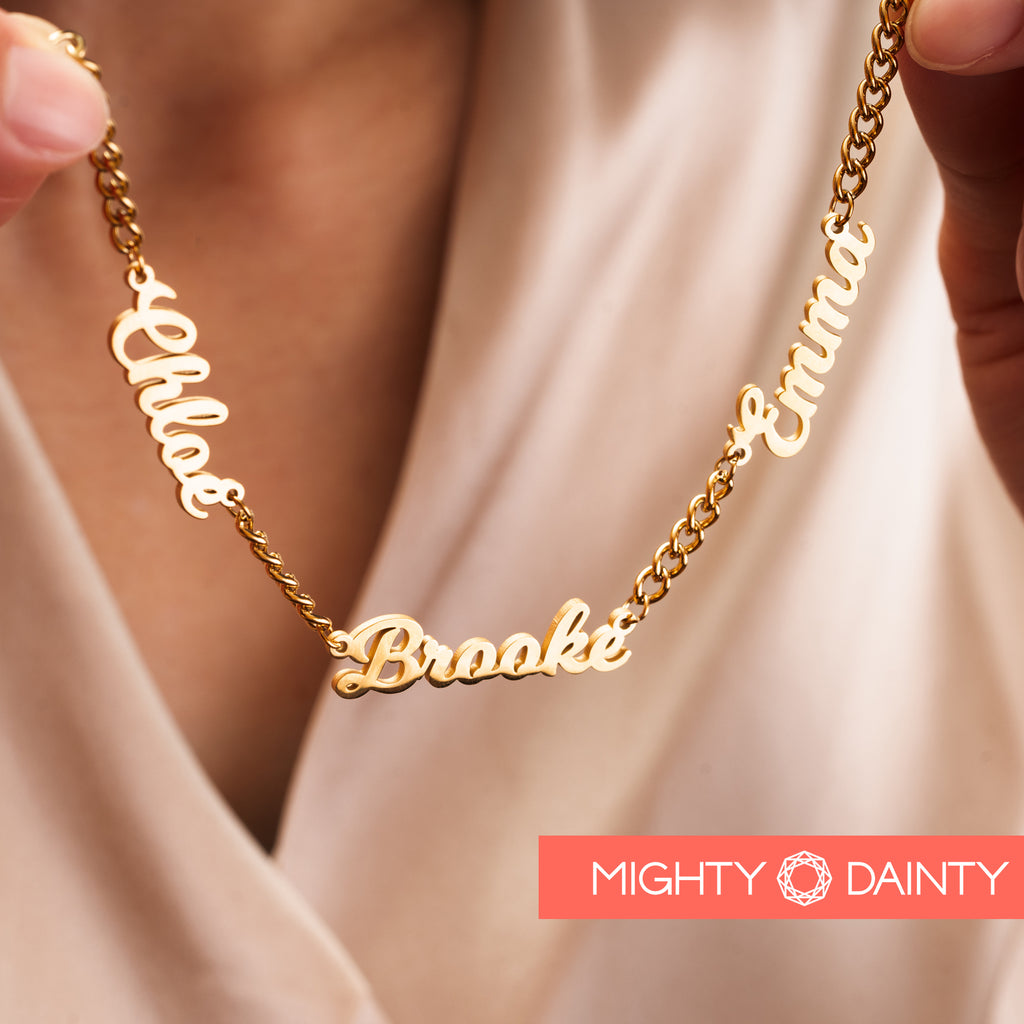 Gold plated trinity of name necklace