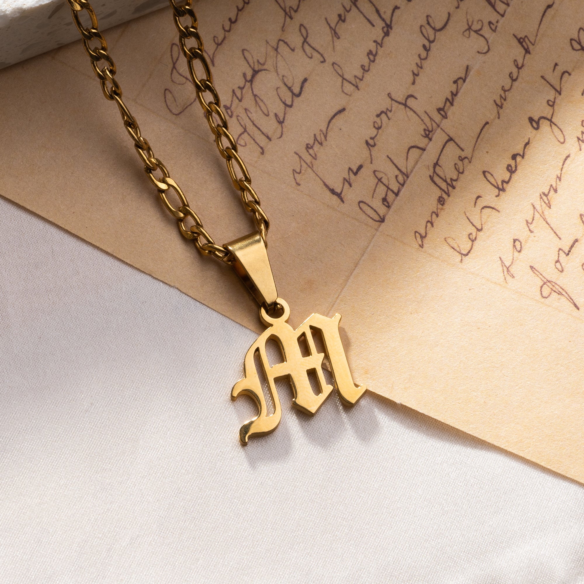 Gold Rose Gold Silver Old English Font Initial Necklace Mighty gold-rose-gold-silver-old-english-font-initial-necklace-mighty