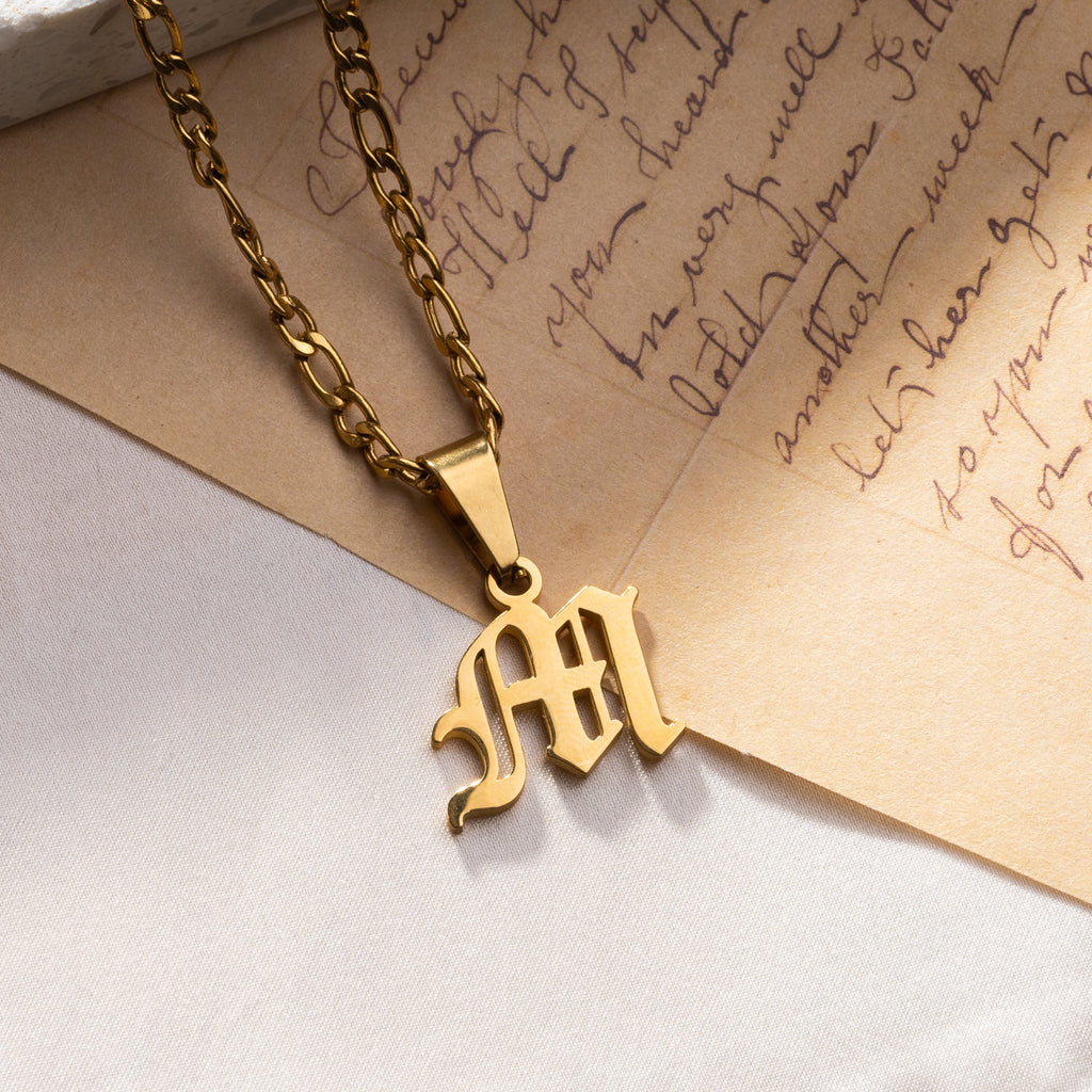 Gold old english initial necklace