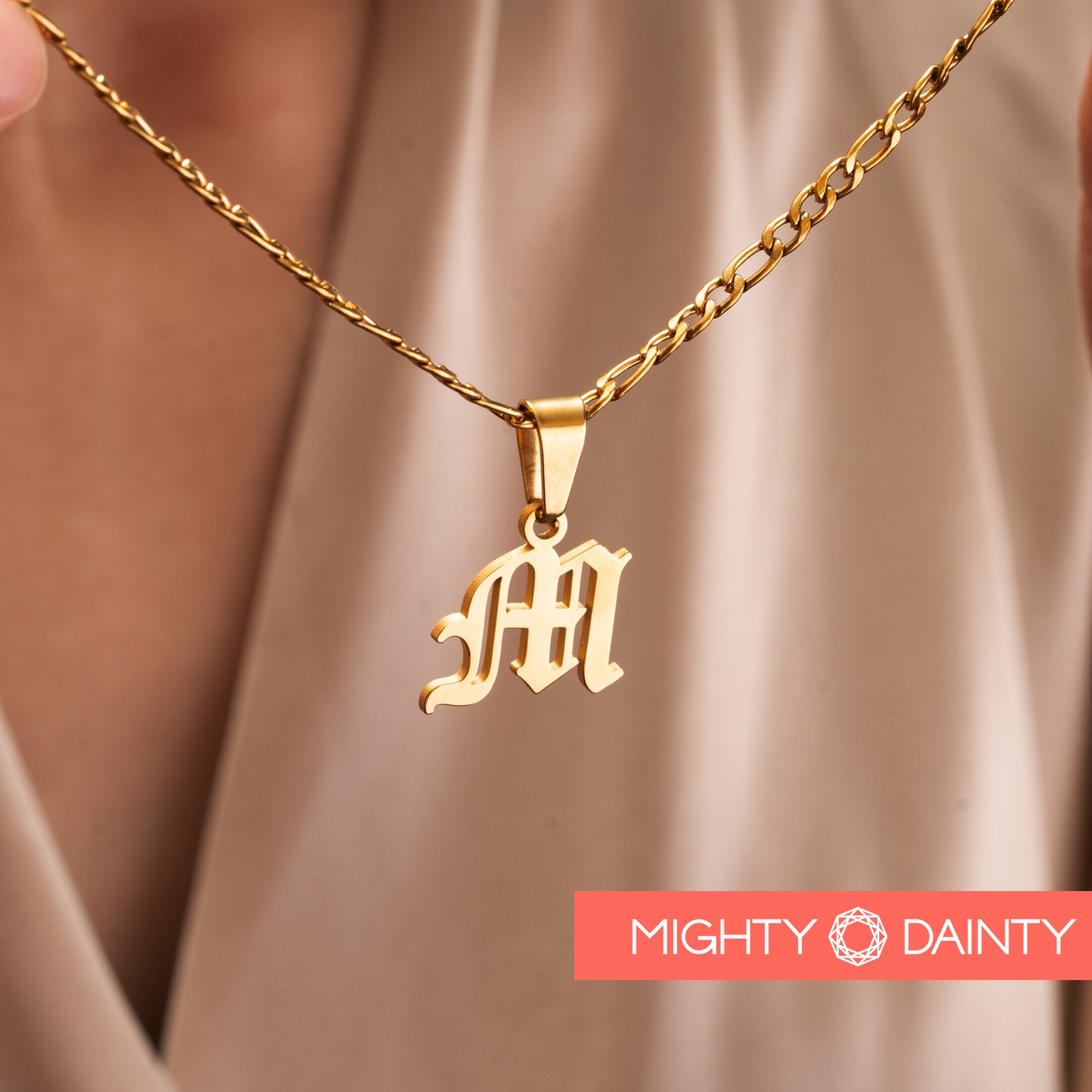 Gold Rose Gold Silver Old English Font Initial Necklace Mighty gold-rose-gold-silver-old-english-font-initial-necklace-mighty