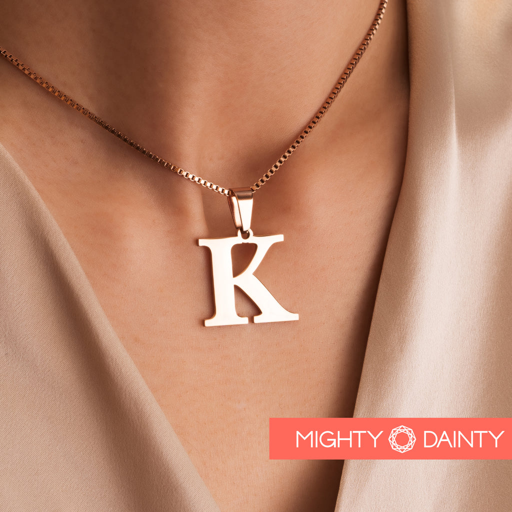 Mighty dainty gold chain big letter initial necklace for her