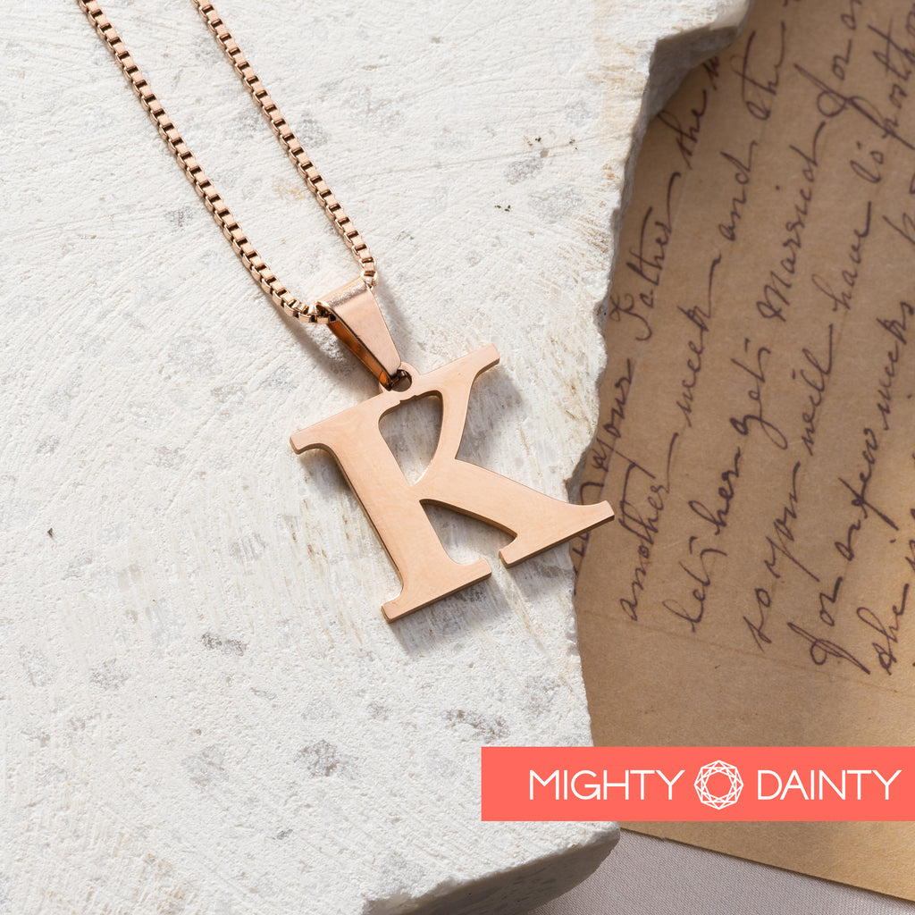 Mighty dainty big bold letter initial necklace in gold rose gold and silver