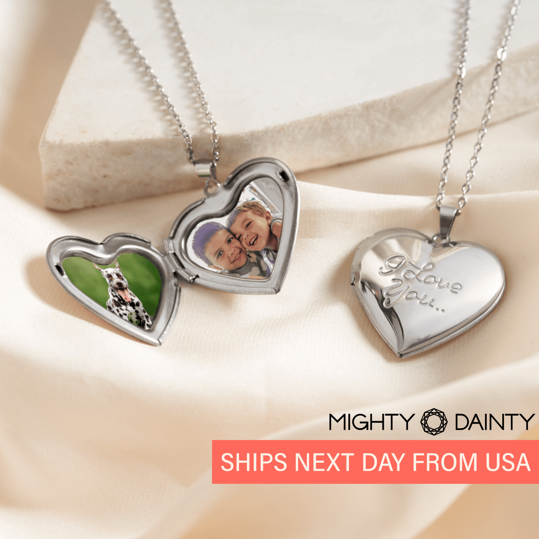 Engraved Personalized Photo Heart Locket Necklace Mighty Dainty