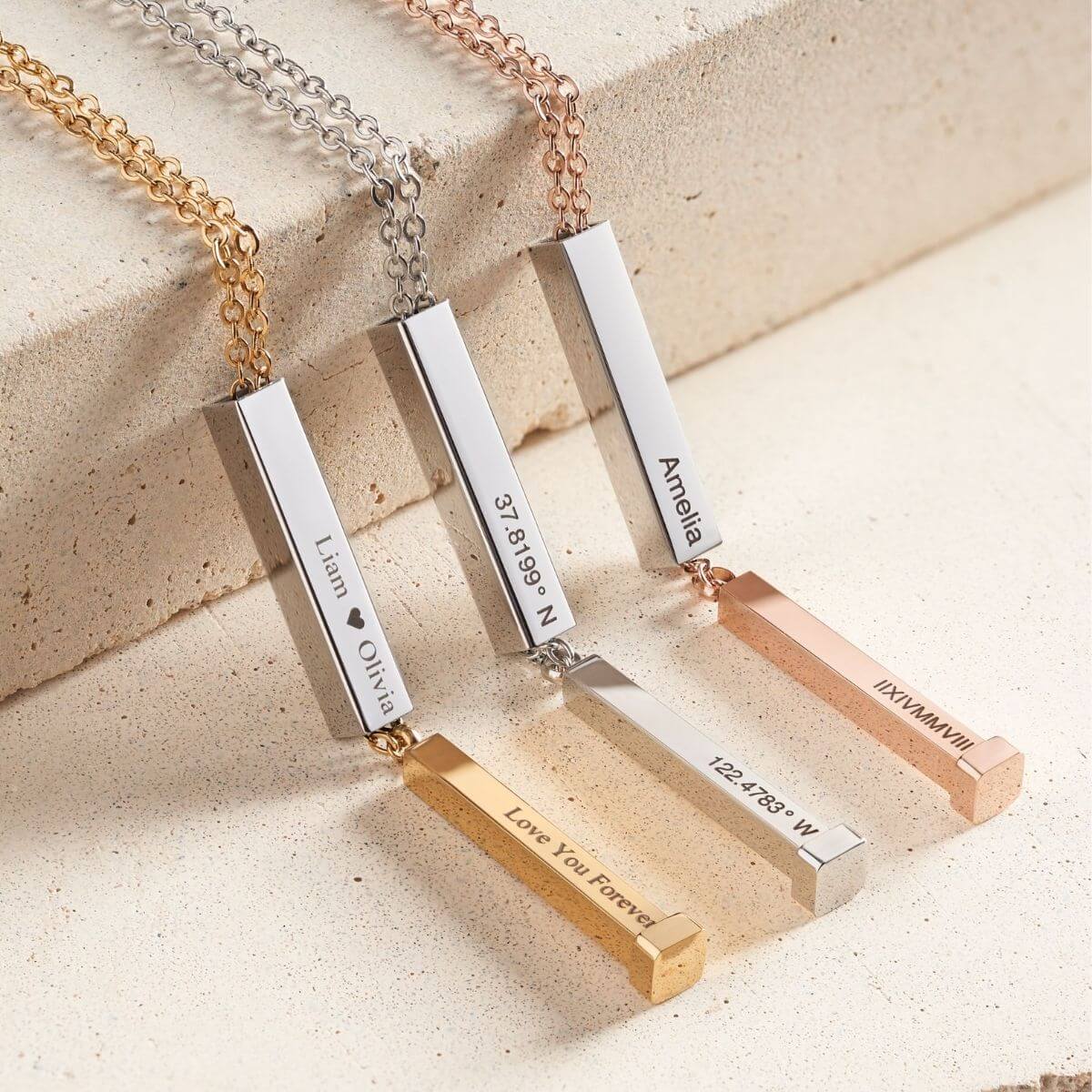Bar Pendant with Secret Message Necklace