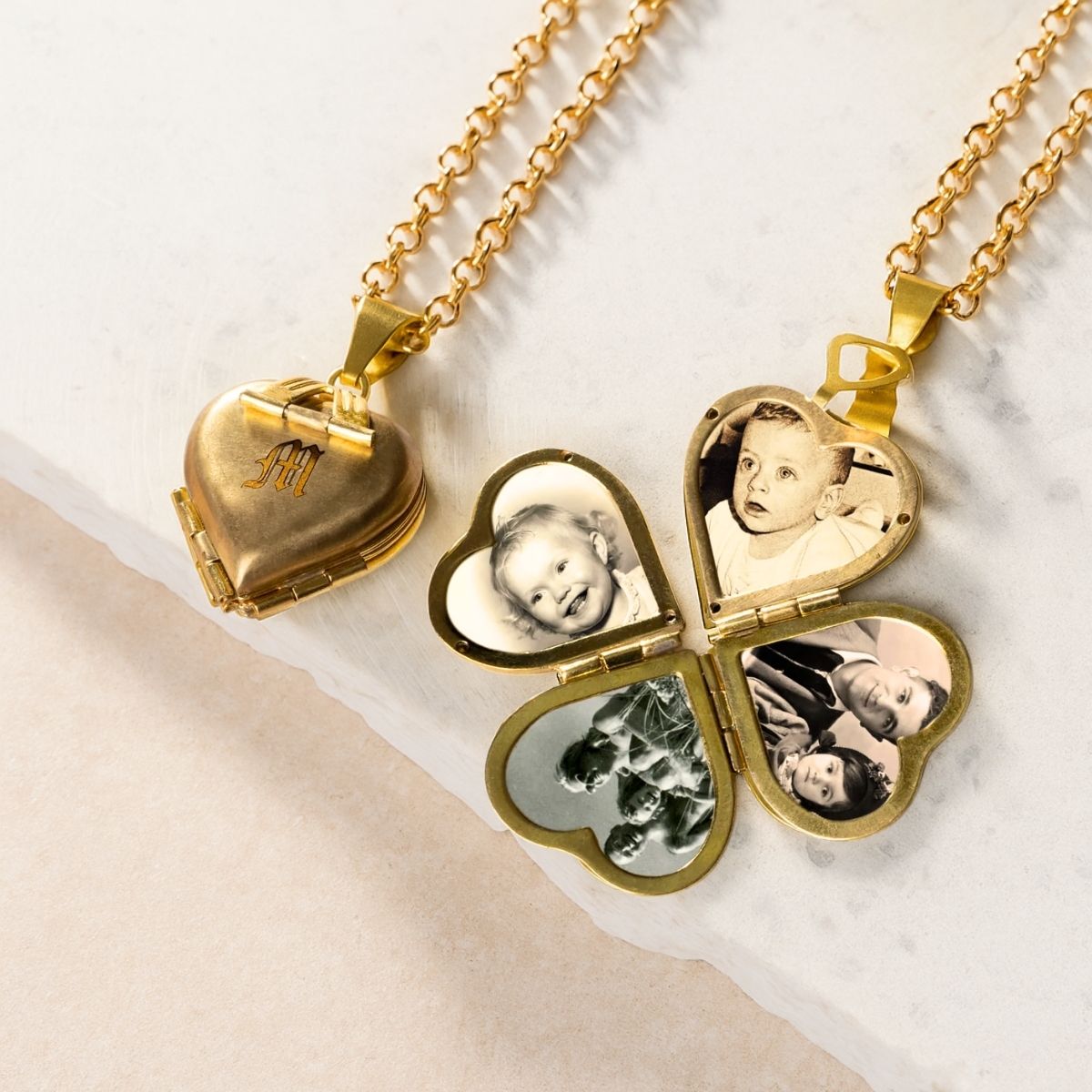 Gold Heart Initial Photo Necklace