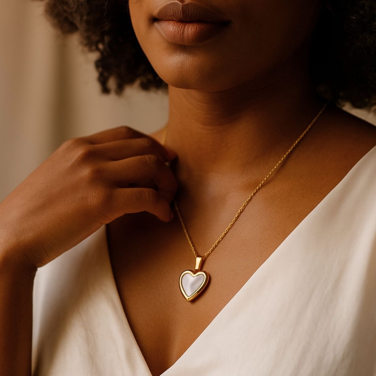 Mother-of-Pearl Heart Photo Necklace