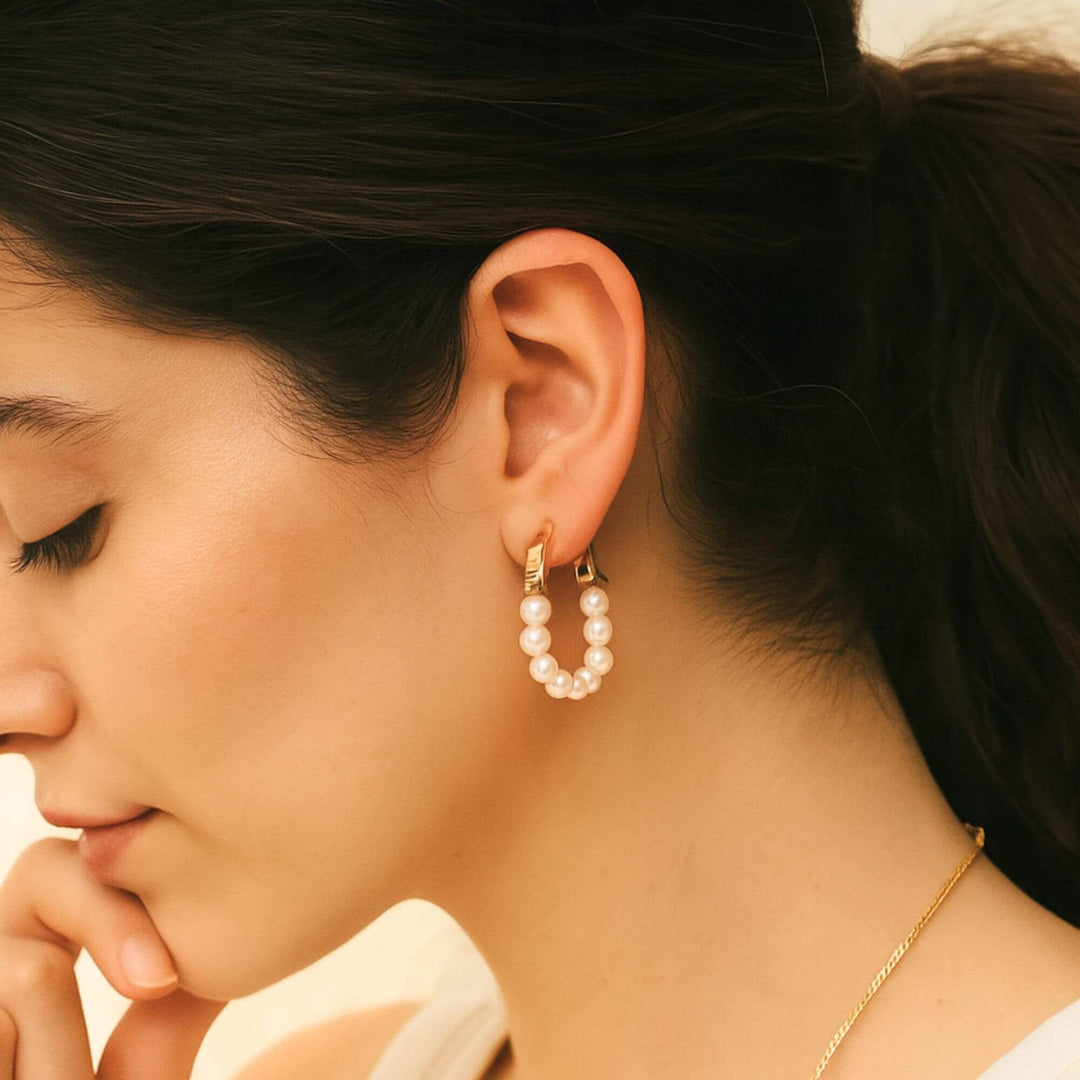 Pearl Curve Hoop  Earrings