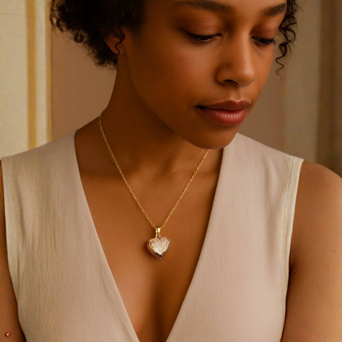 Angel Wings Heart Photo Necklace