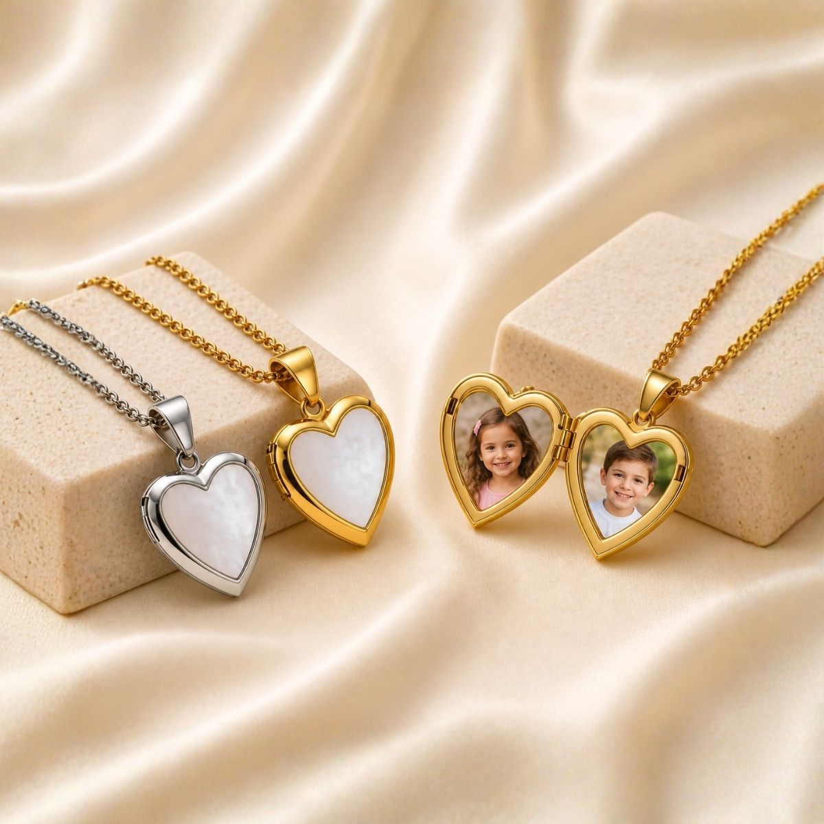 Mother-of-Pearl Heart Photo Necklace