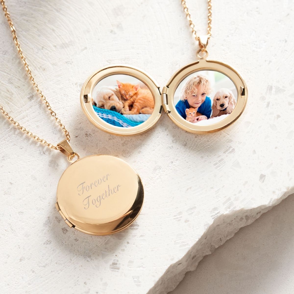Engraved Round Photo Locket Necklace