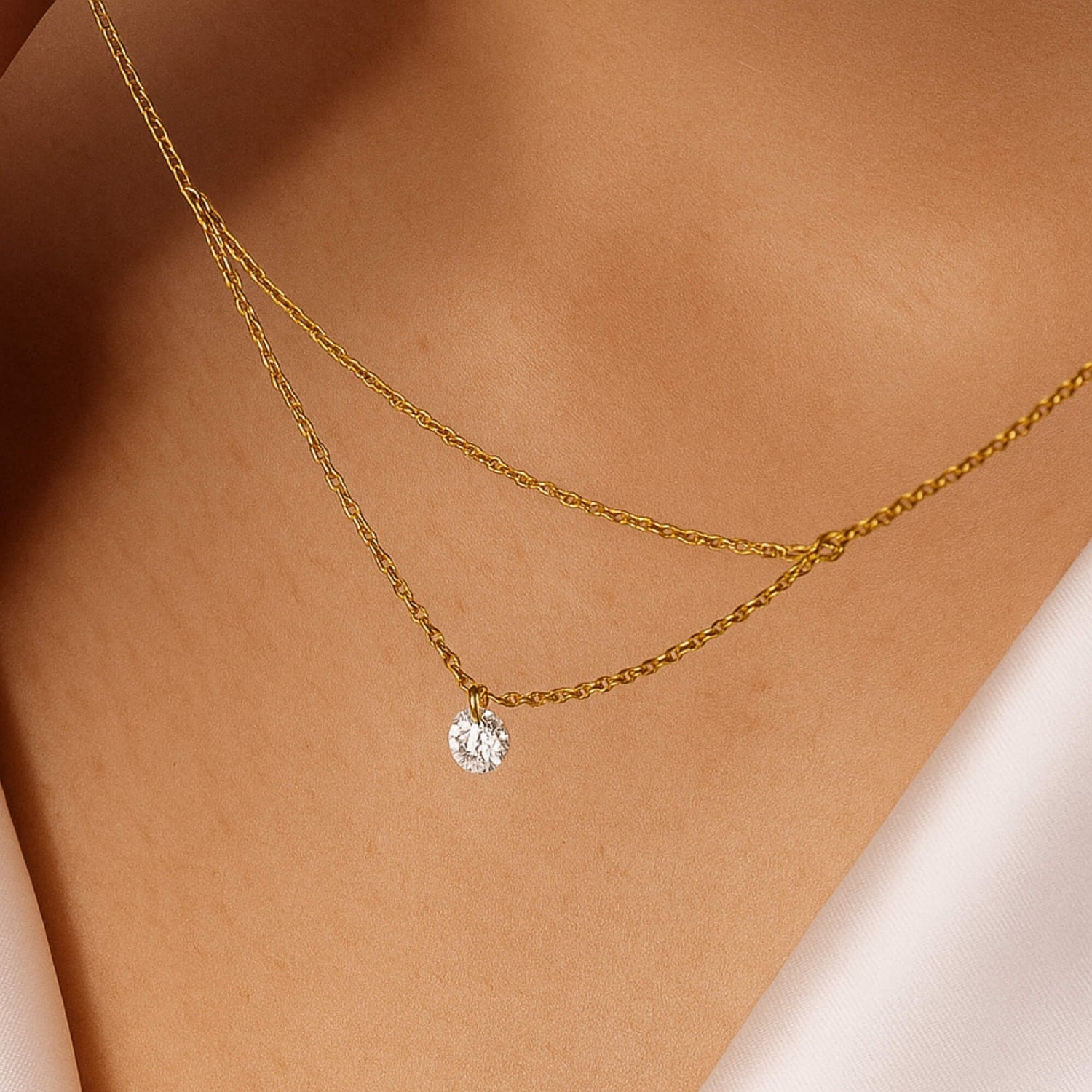 14k gold diamond layering necklace