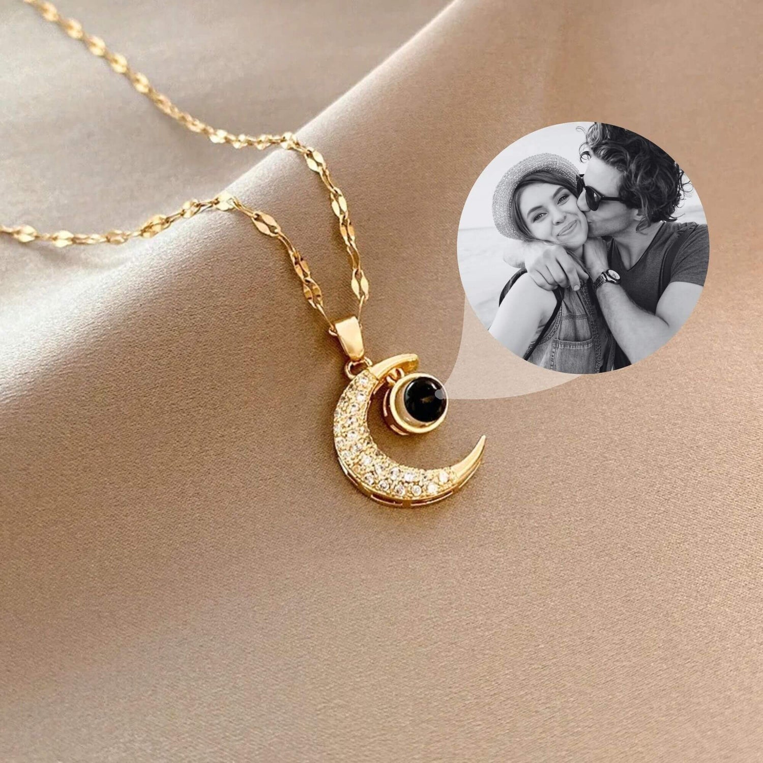 Crescent Moon Photo Projection Necklace