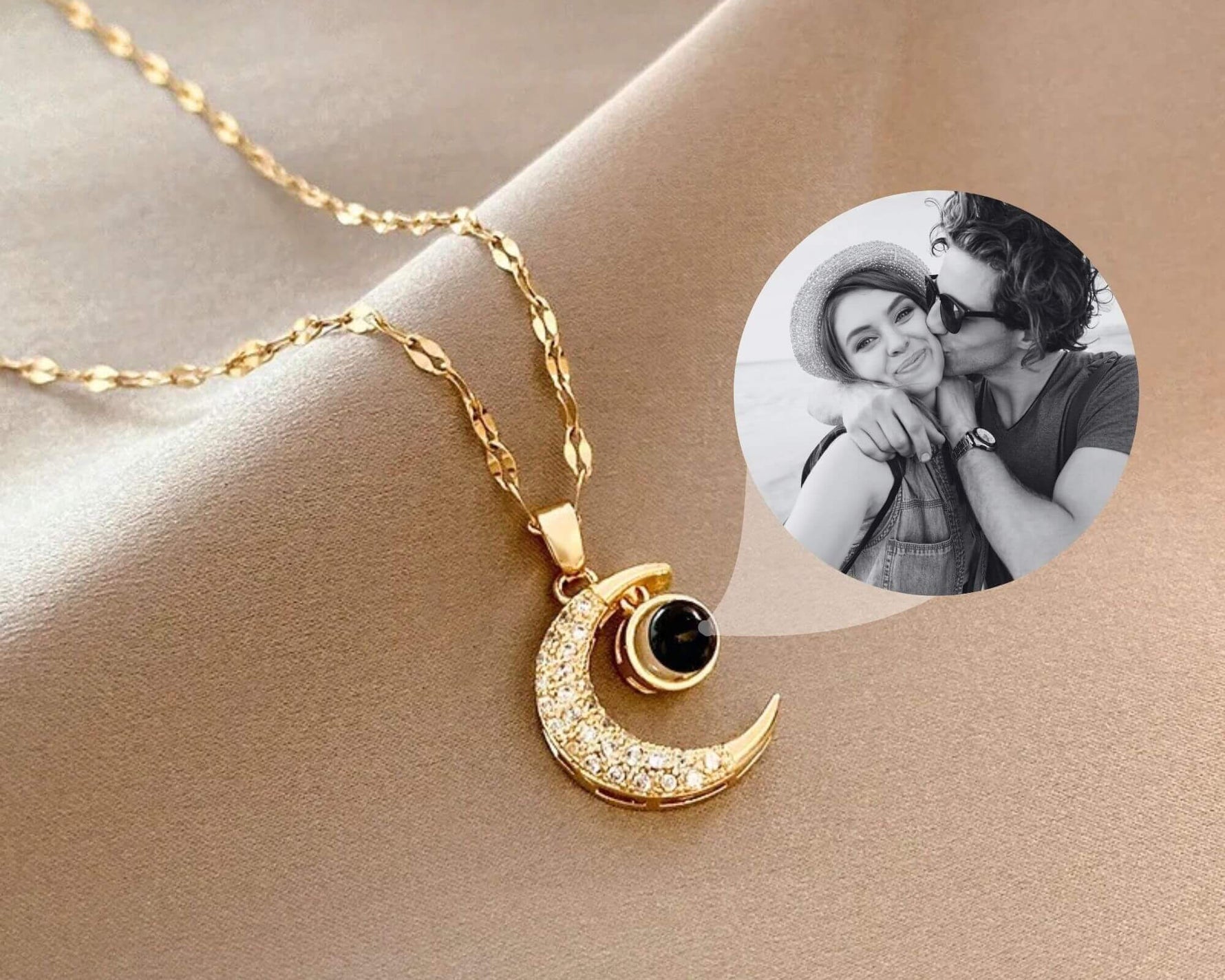 Crescent Moon Photo Projection Necklace