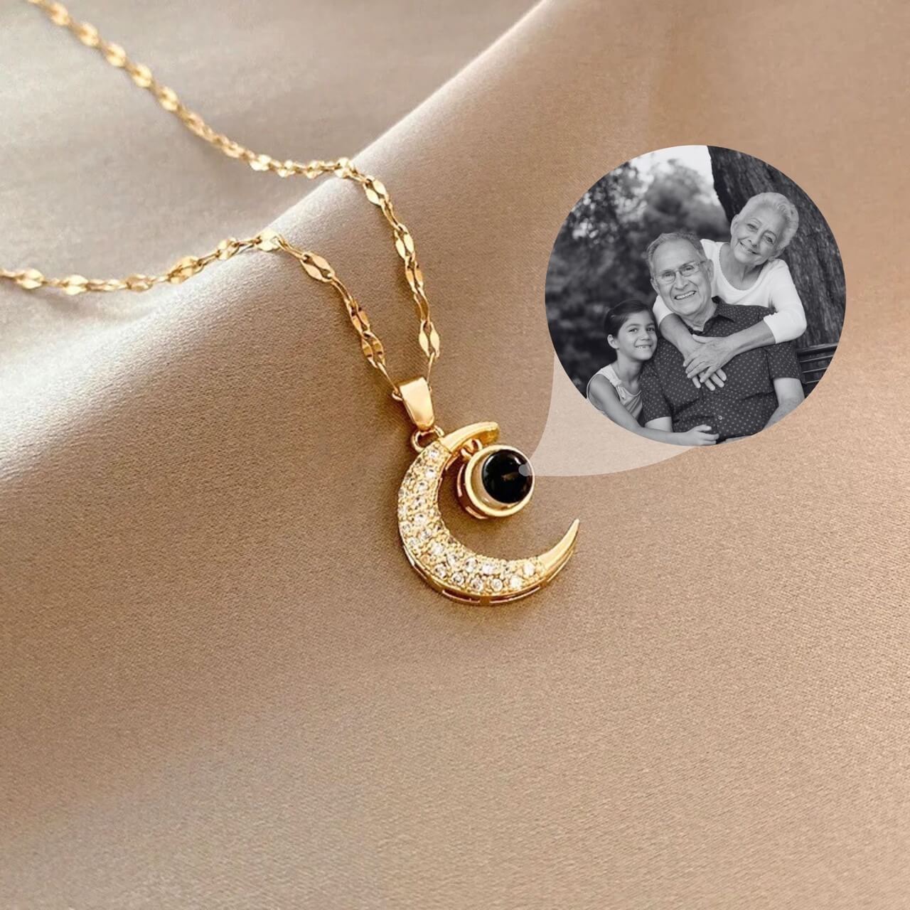 Crescent Moon Photo Projection Necklace