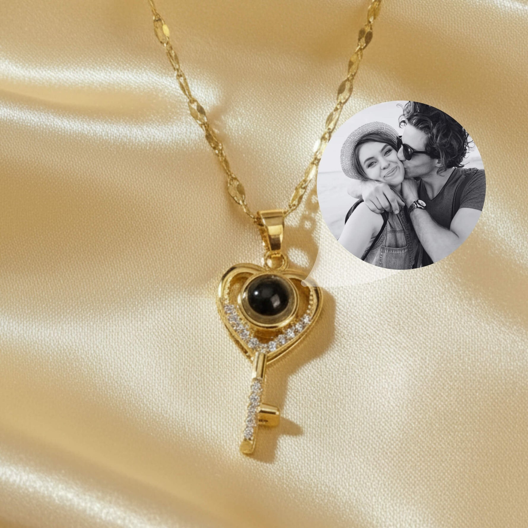 Golden Key Photo Projection Necklace