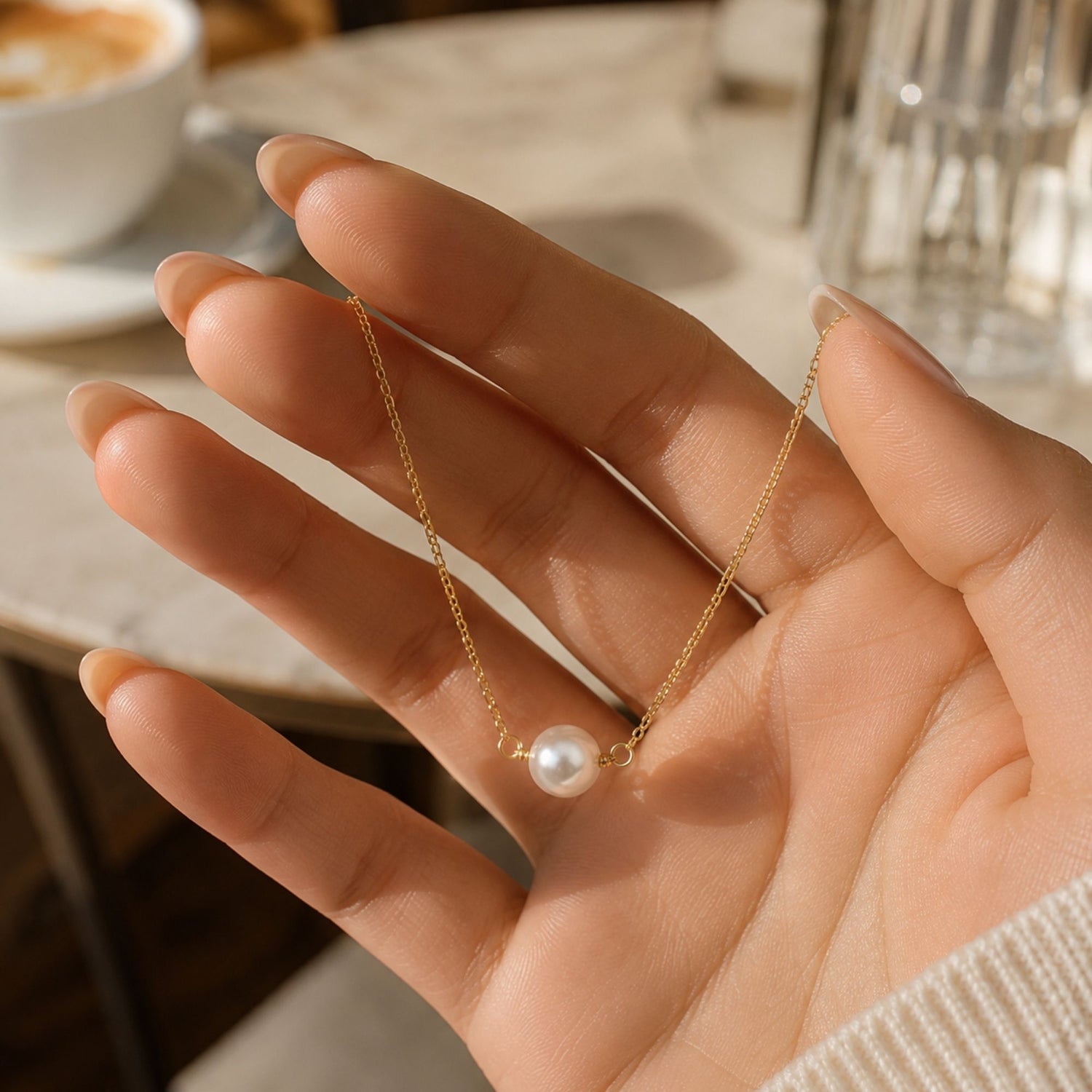 Gold Single Pearl Necklace