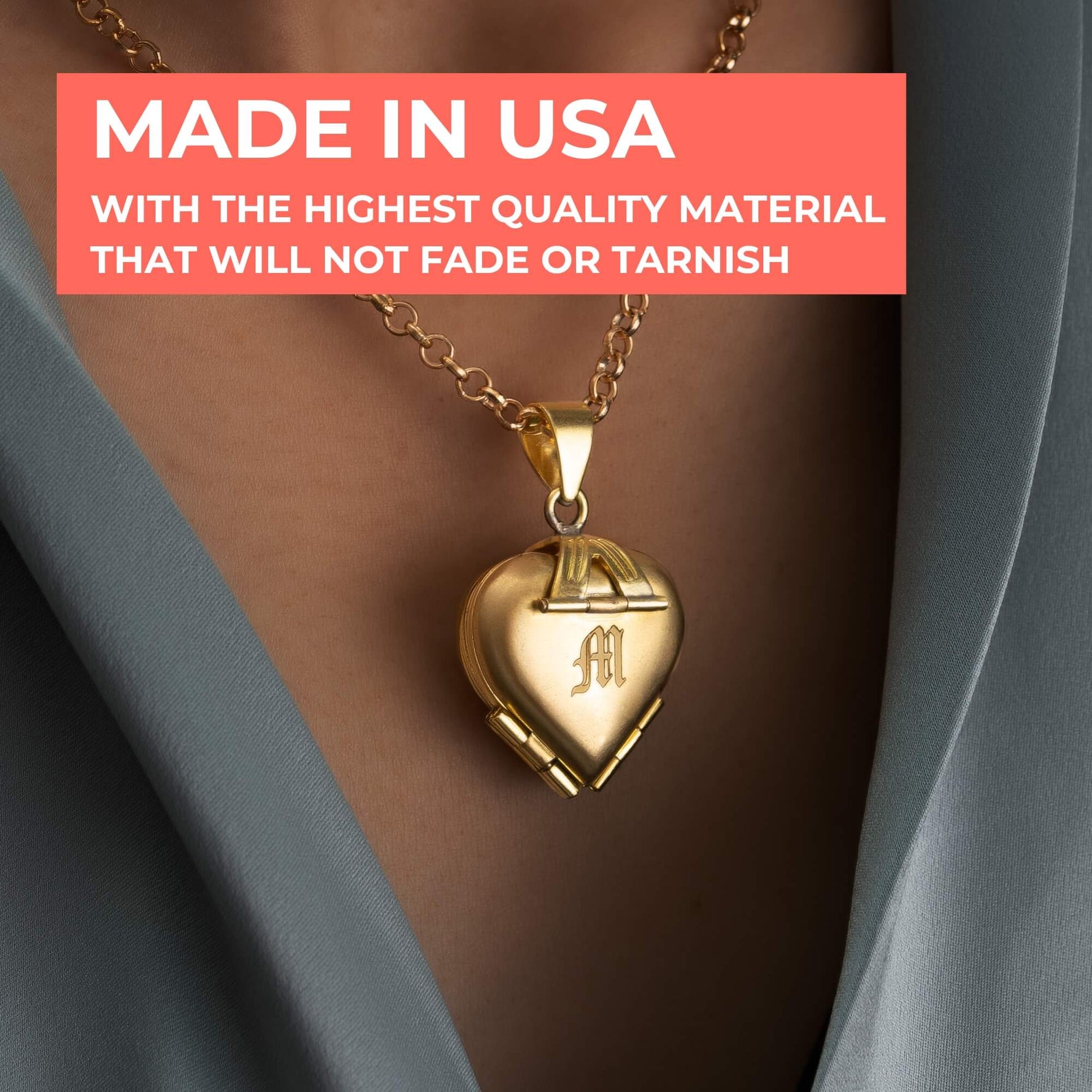 Gold Heart Initial Photo Necklace