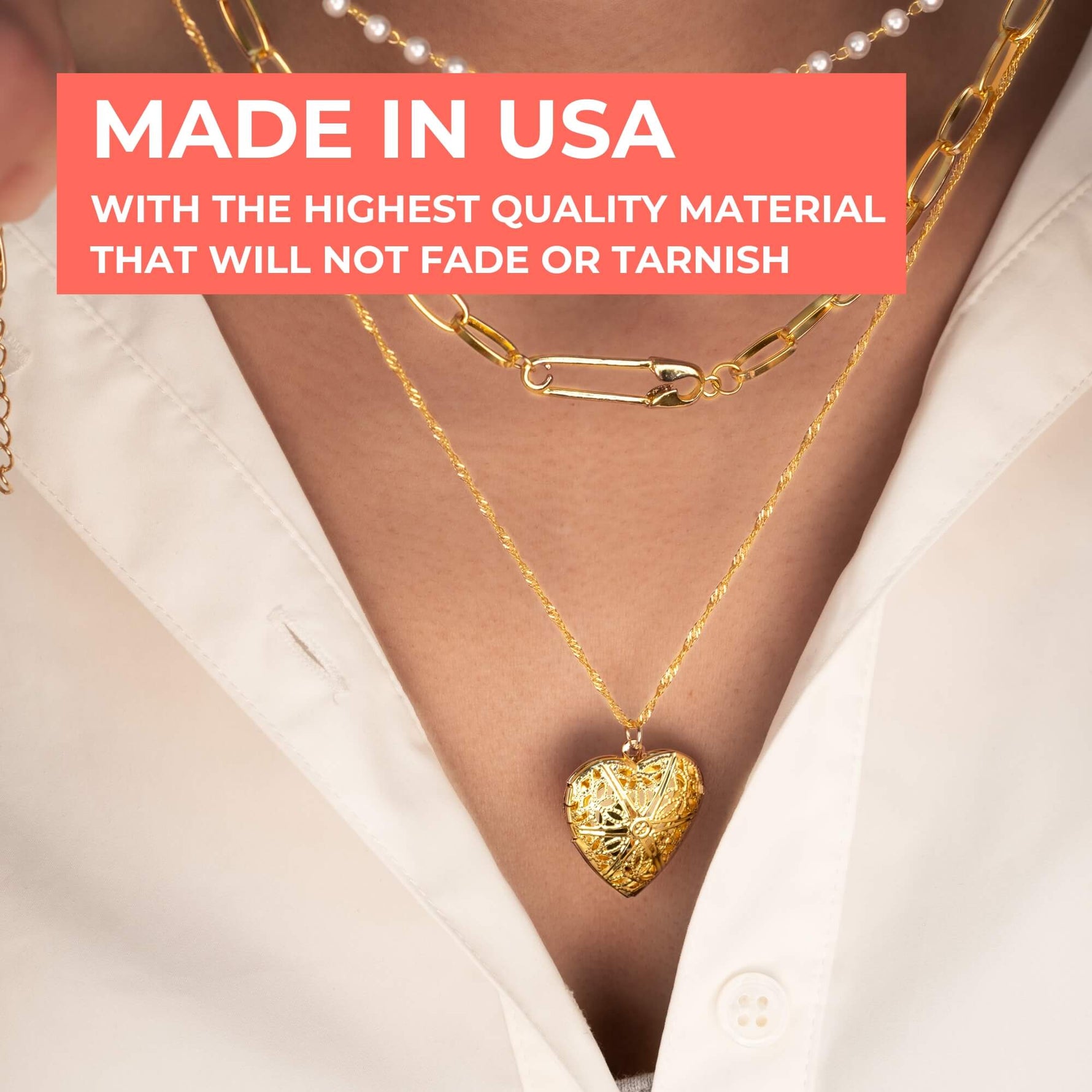 Triple Layer Heart Photo Necklace Set