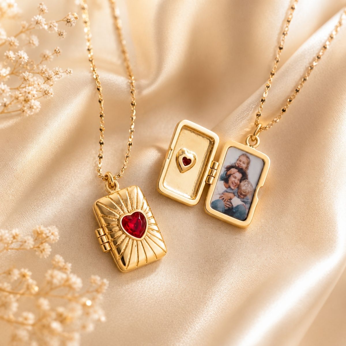 Red Heart Book Photo Necklace