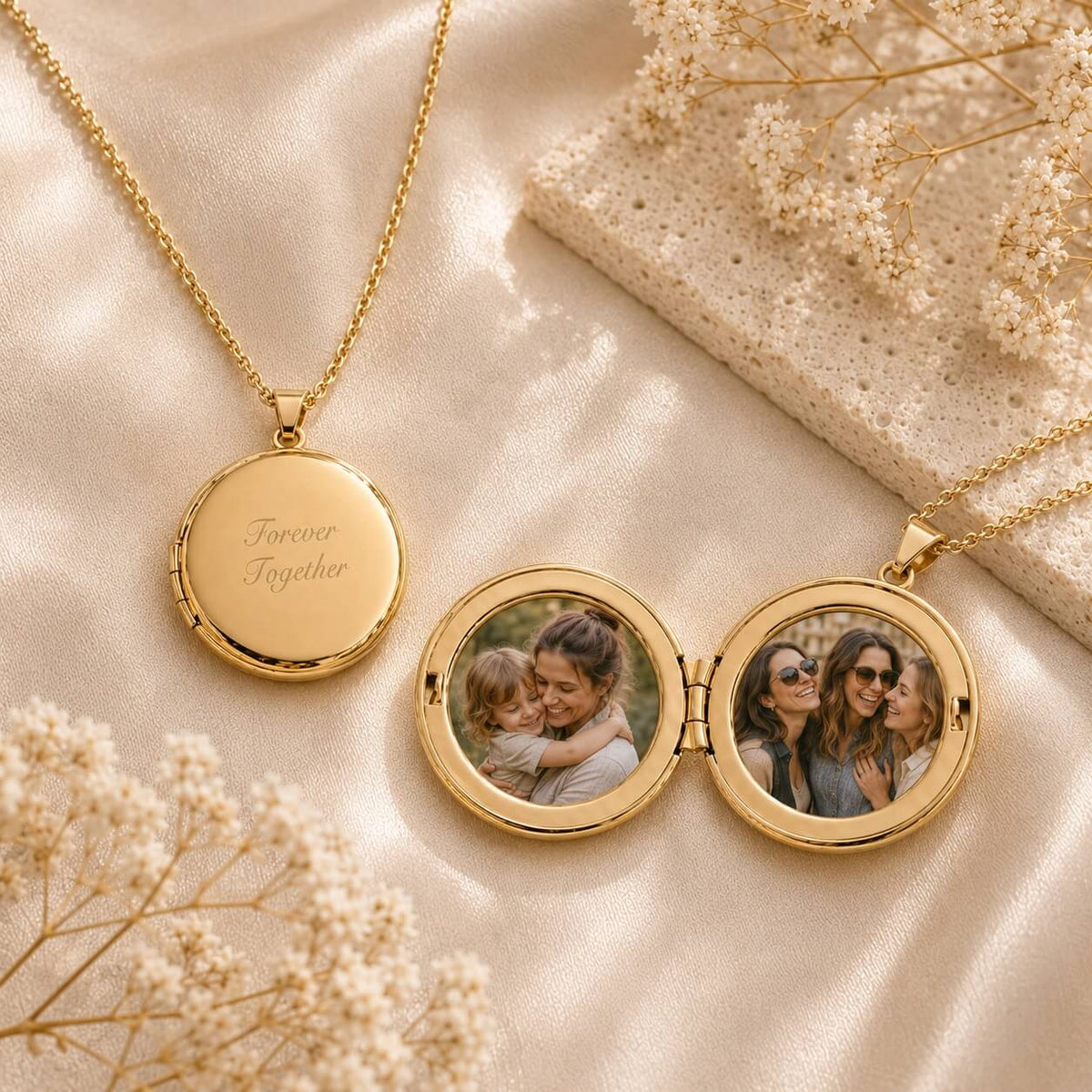 gold round locket necklace