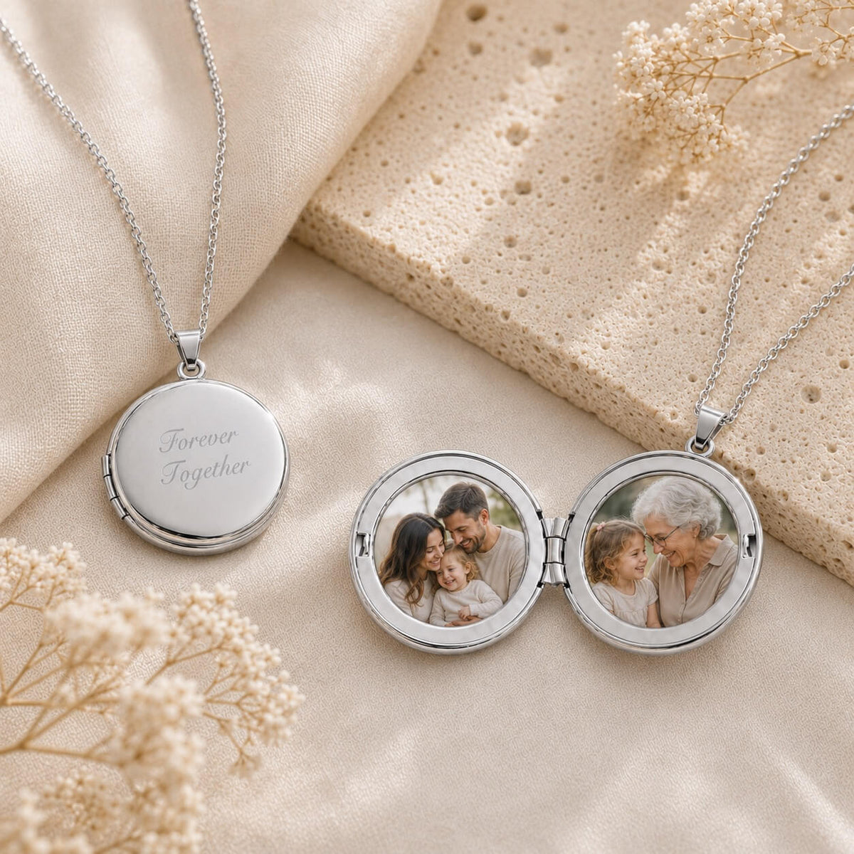silver round locket necklace