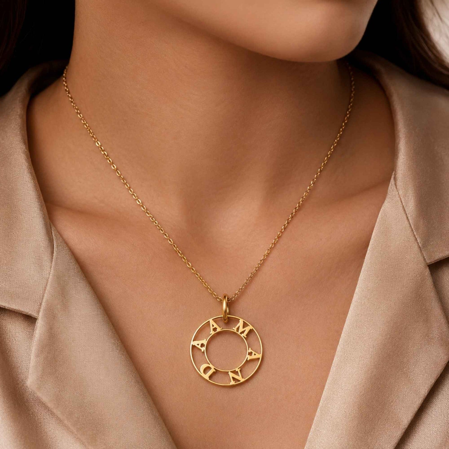 Round Pendant Name Necklace
