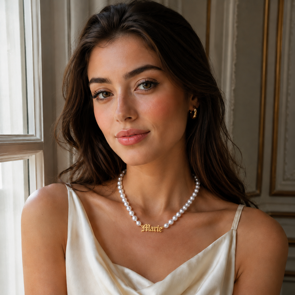 Gothic Pearl Name Necklace