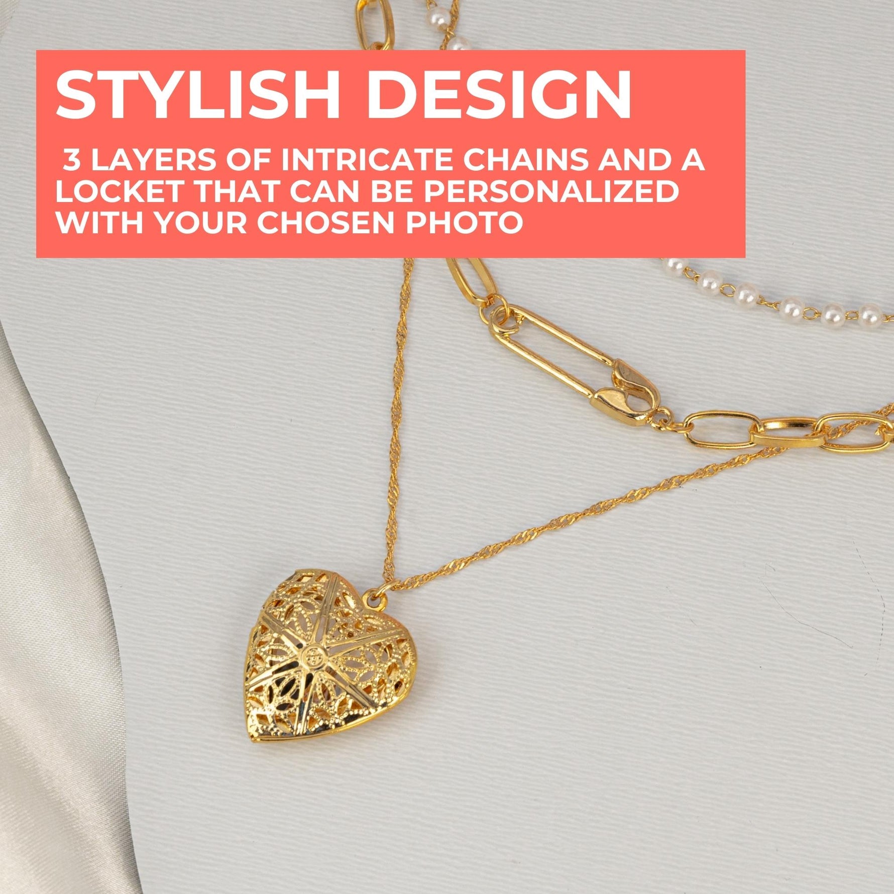 Triple Layer Heart Photo Necklace Set