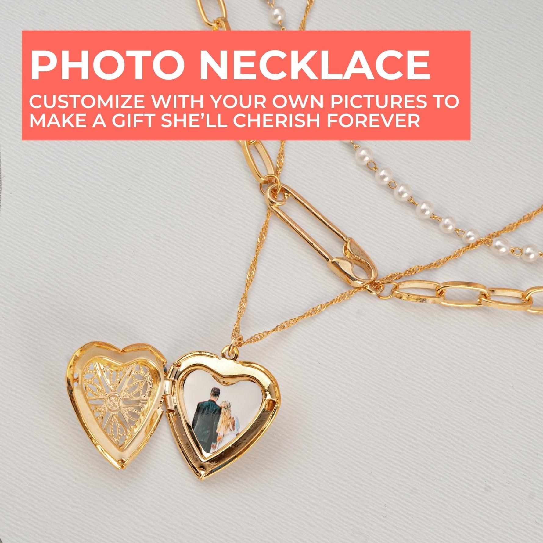 Triple Layer Heart Photo Necklace Set