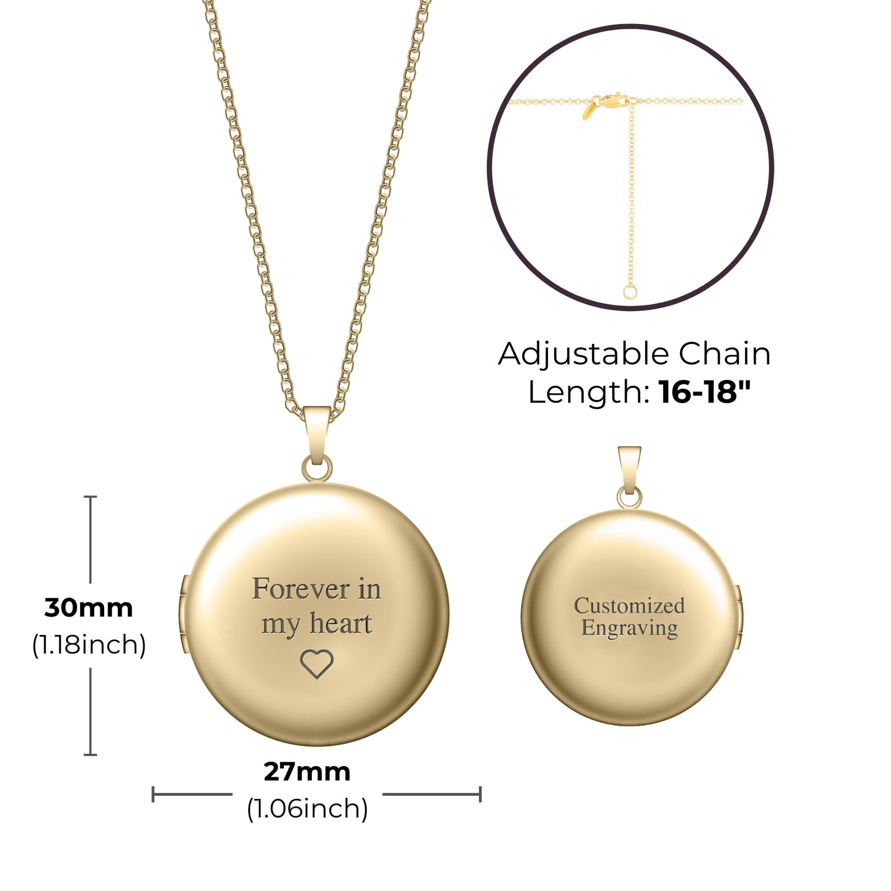 Engraved Round Photo Locket Necklace
