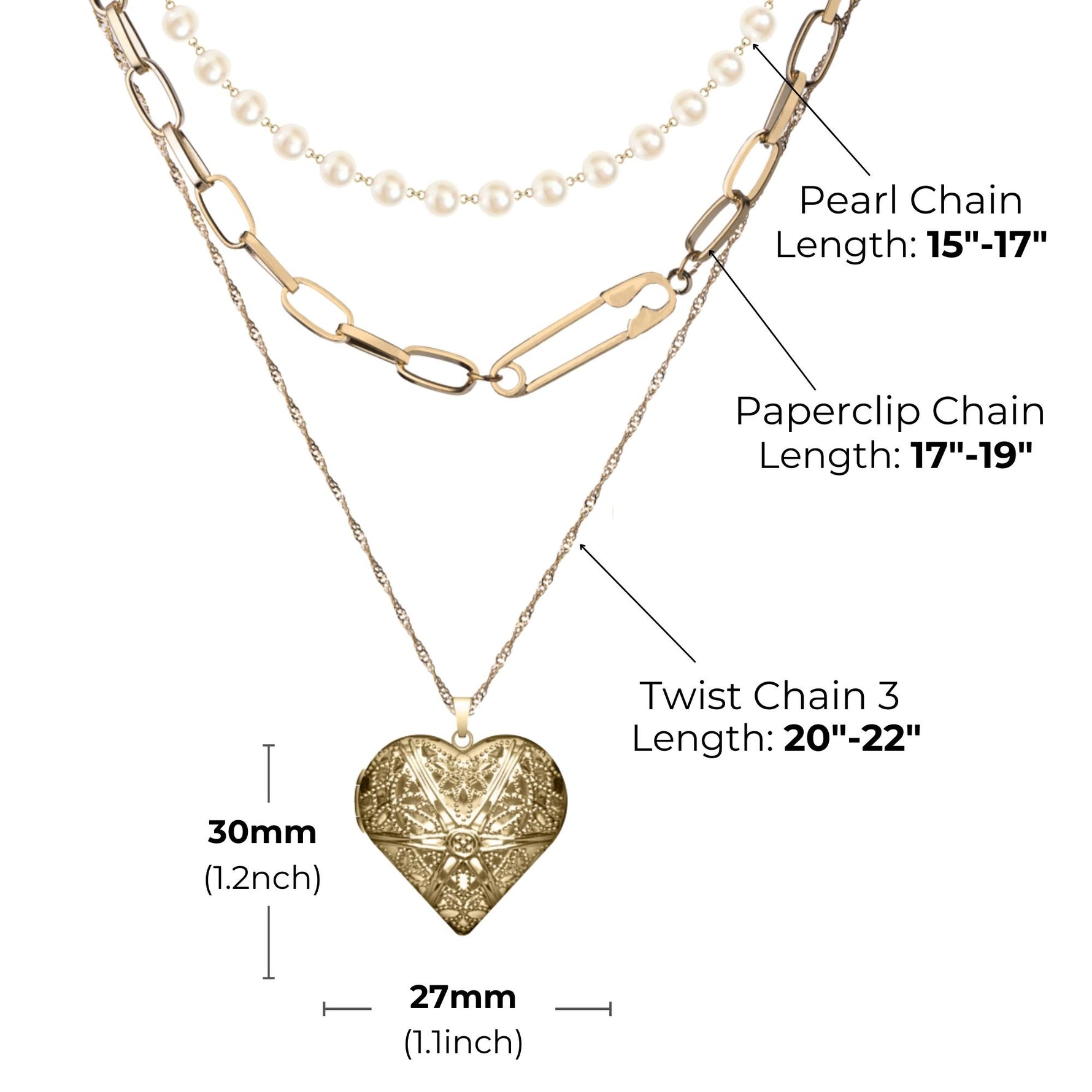 Triple Layer Heart Photo Necklace Set