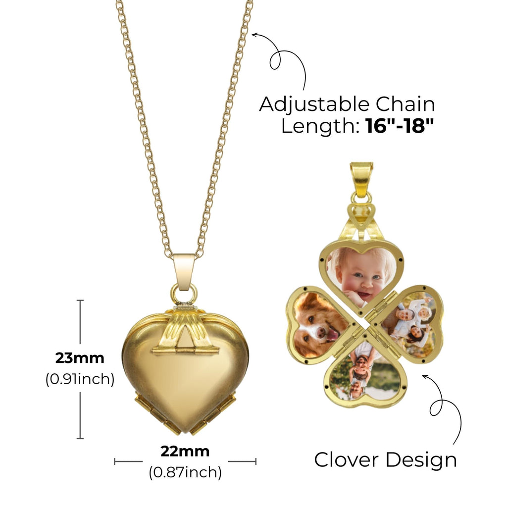 Initial Clover Heart Photo Necklace