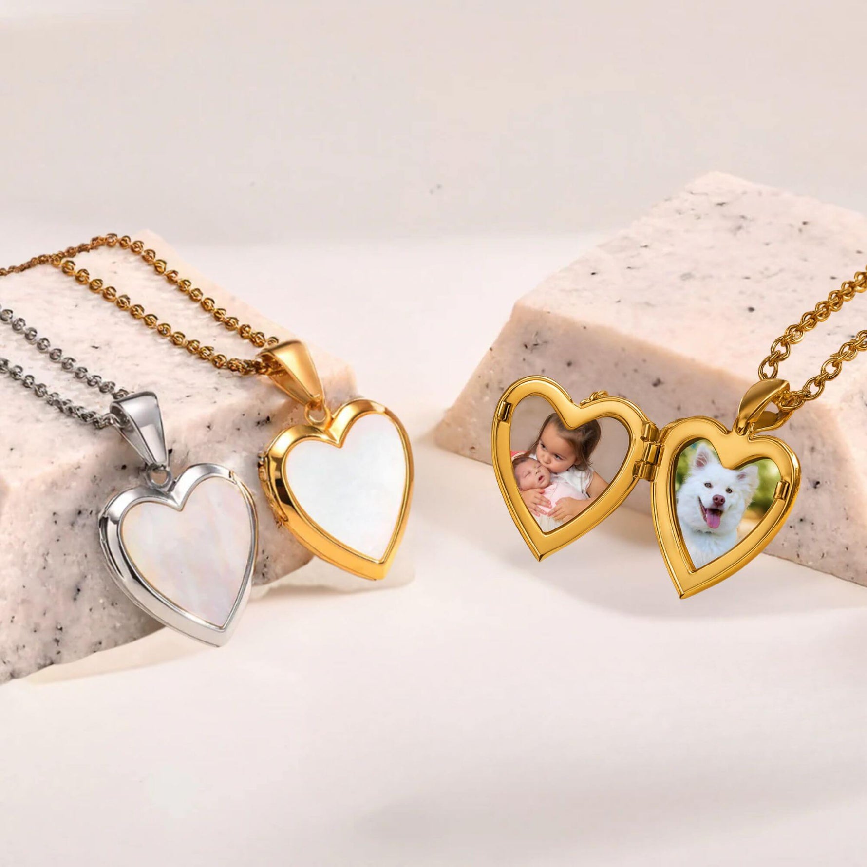 Mother-of-Pearl Heart Photo Necklace
