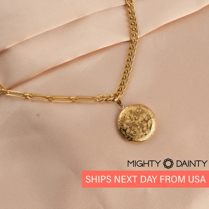 Engraved Photo Locket Necklace