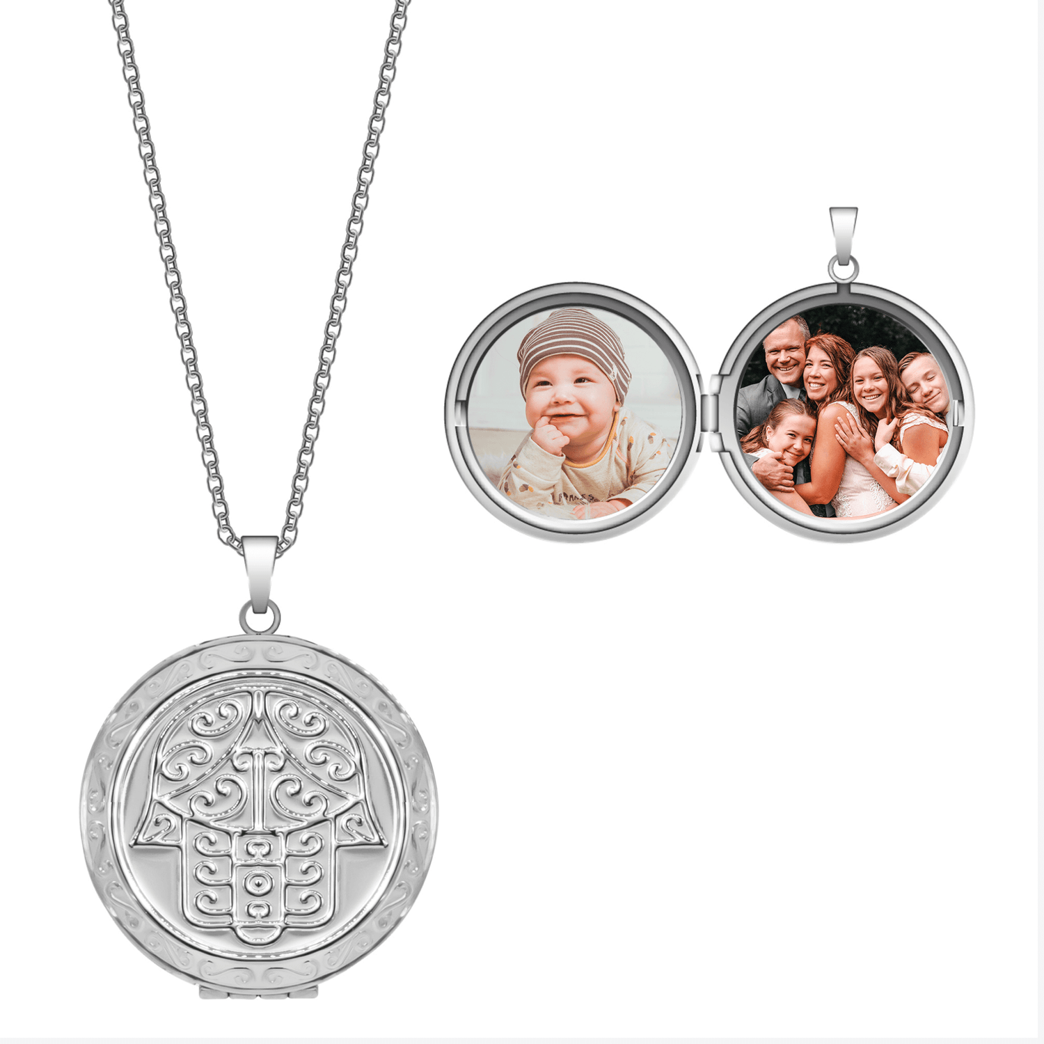 Hamsa hand Round Locket Image Necklace