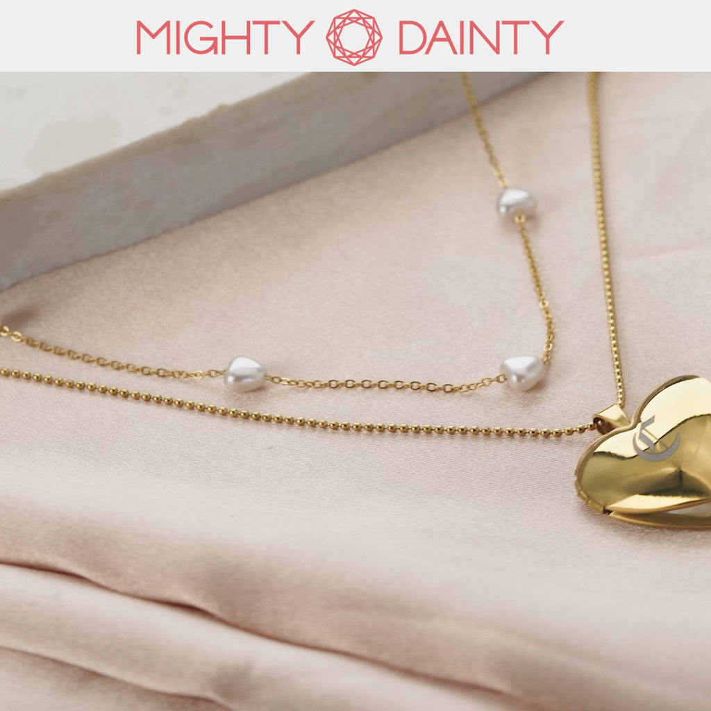 Gold Ball Photo Locket Chain Necklace