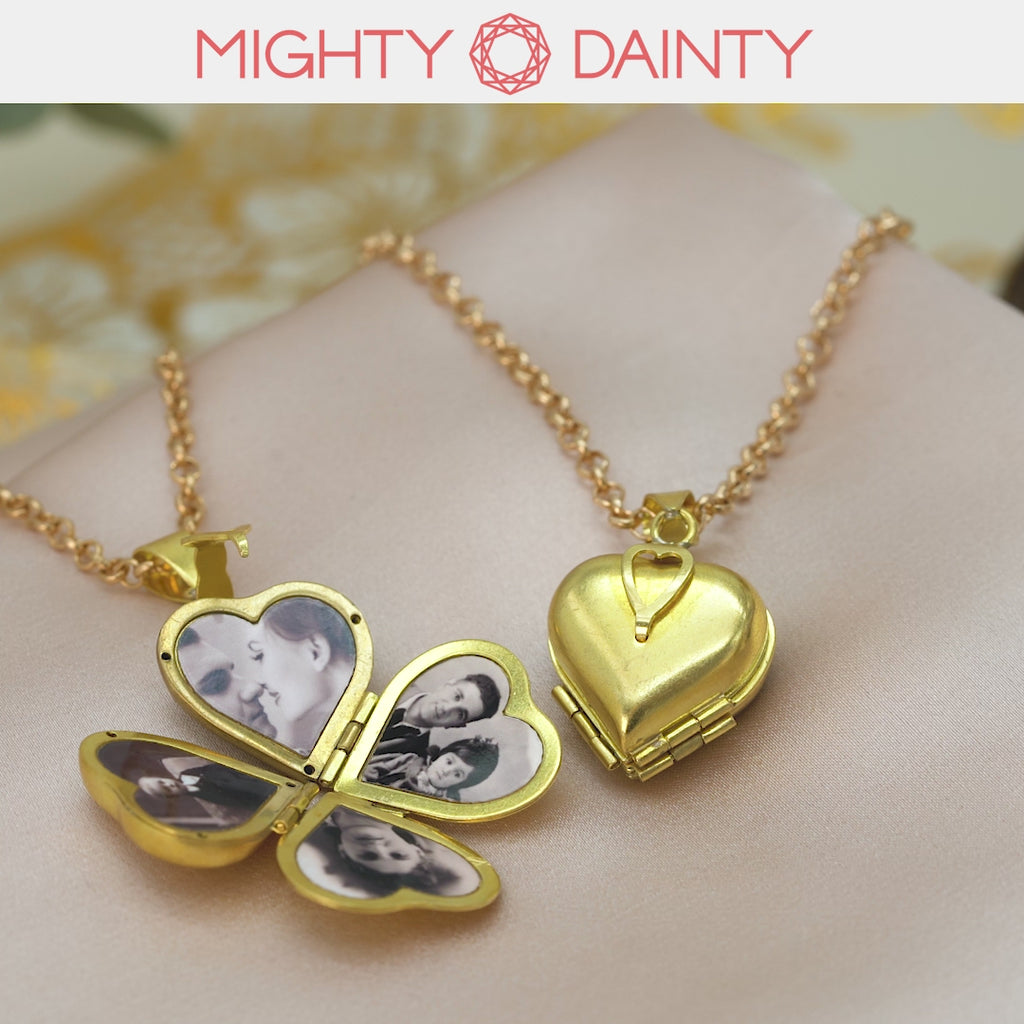 Initial Clover Heart Photo Necklace