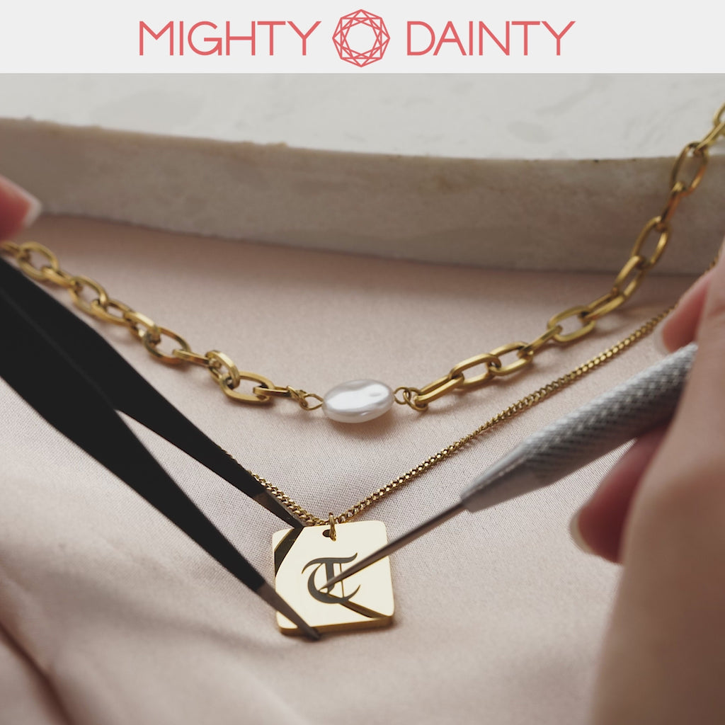 Vintage Old English Initial Pearl Necklace Set