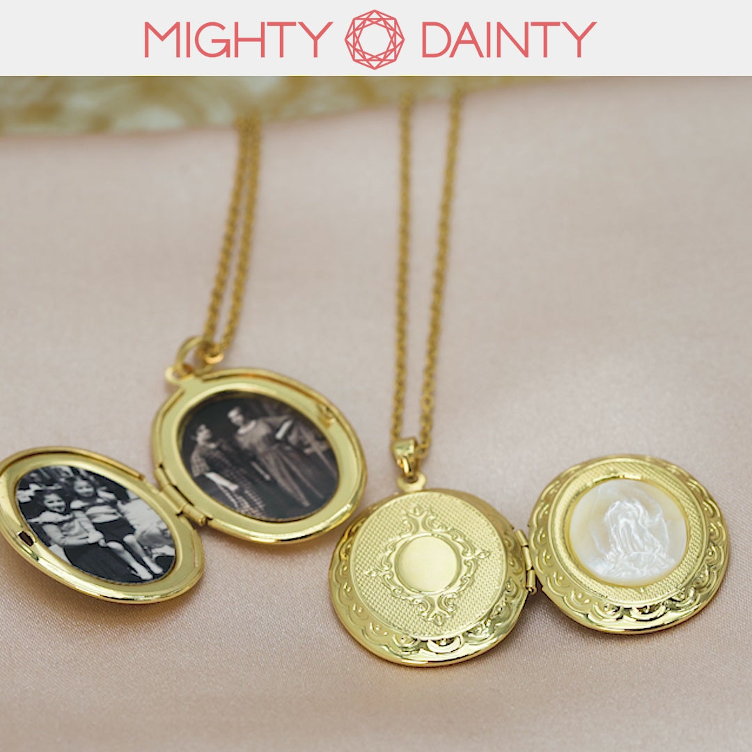 Mighty Dainty Virgin Mary necklace with picture inside