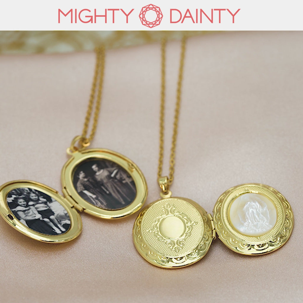 Mighty Dainty Virgin Mary necklace with picture inside