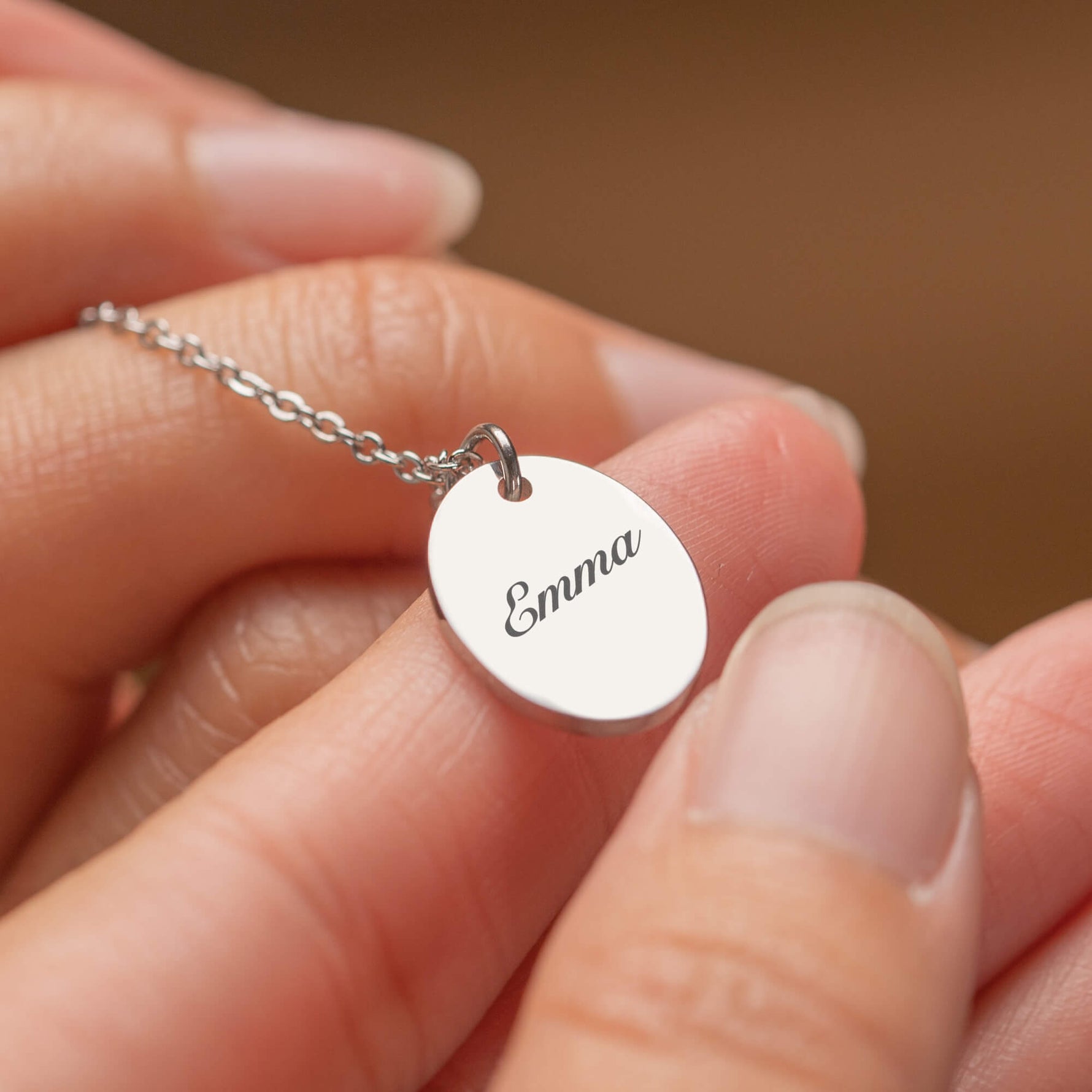 Oval Text Pendant Necklace