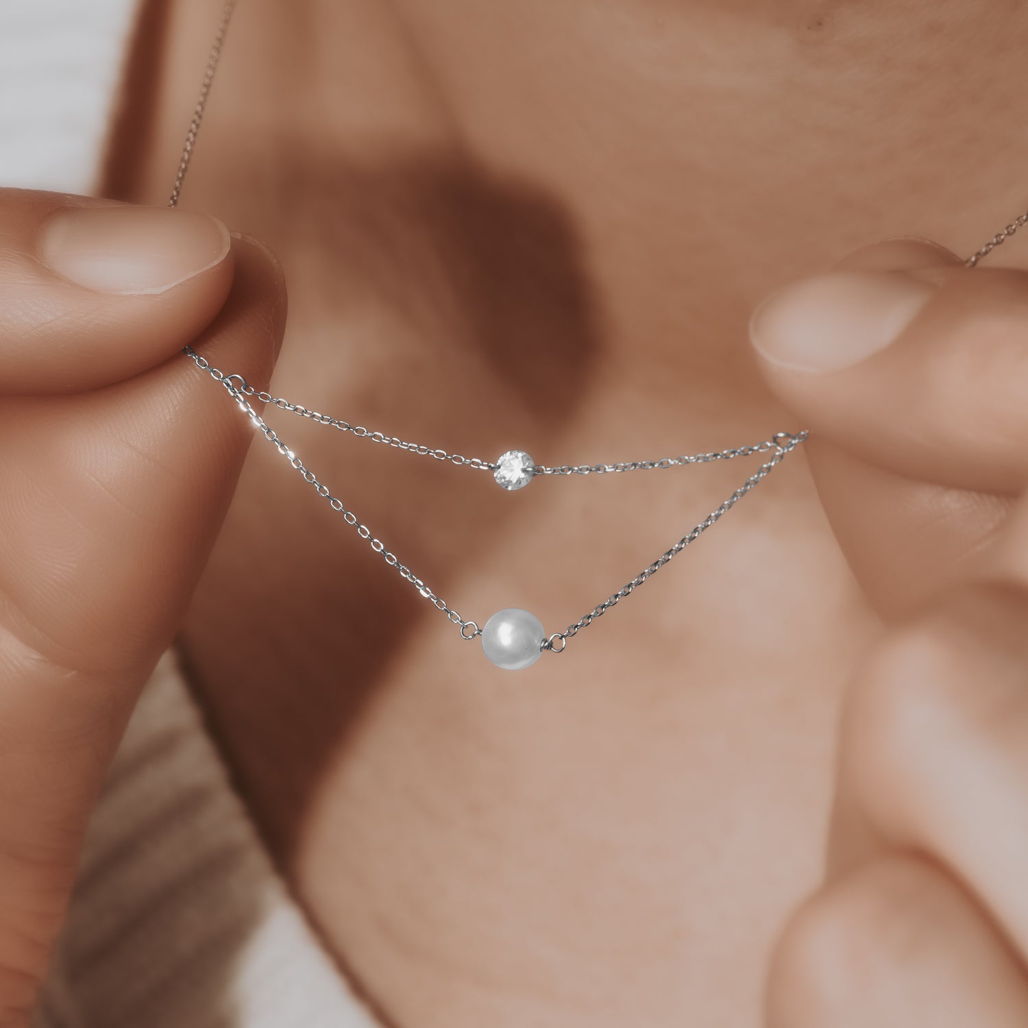 Gold Diamond And Pearl Layered Necklace