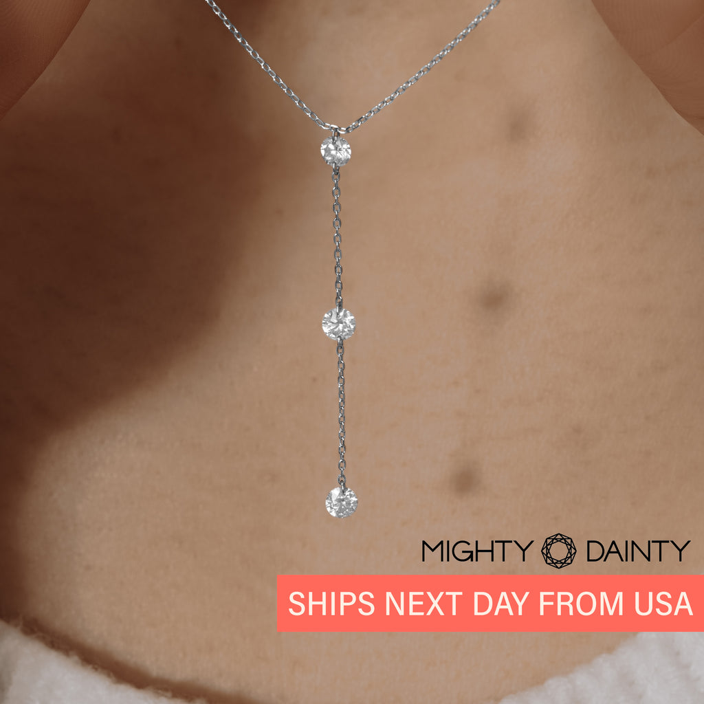Diamond lariat necklace with 14k gold, silver and rose gold for her. 