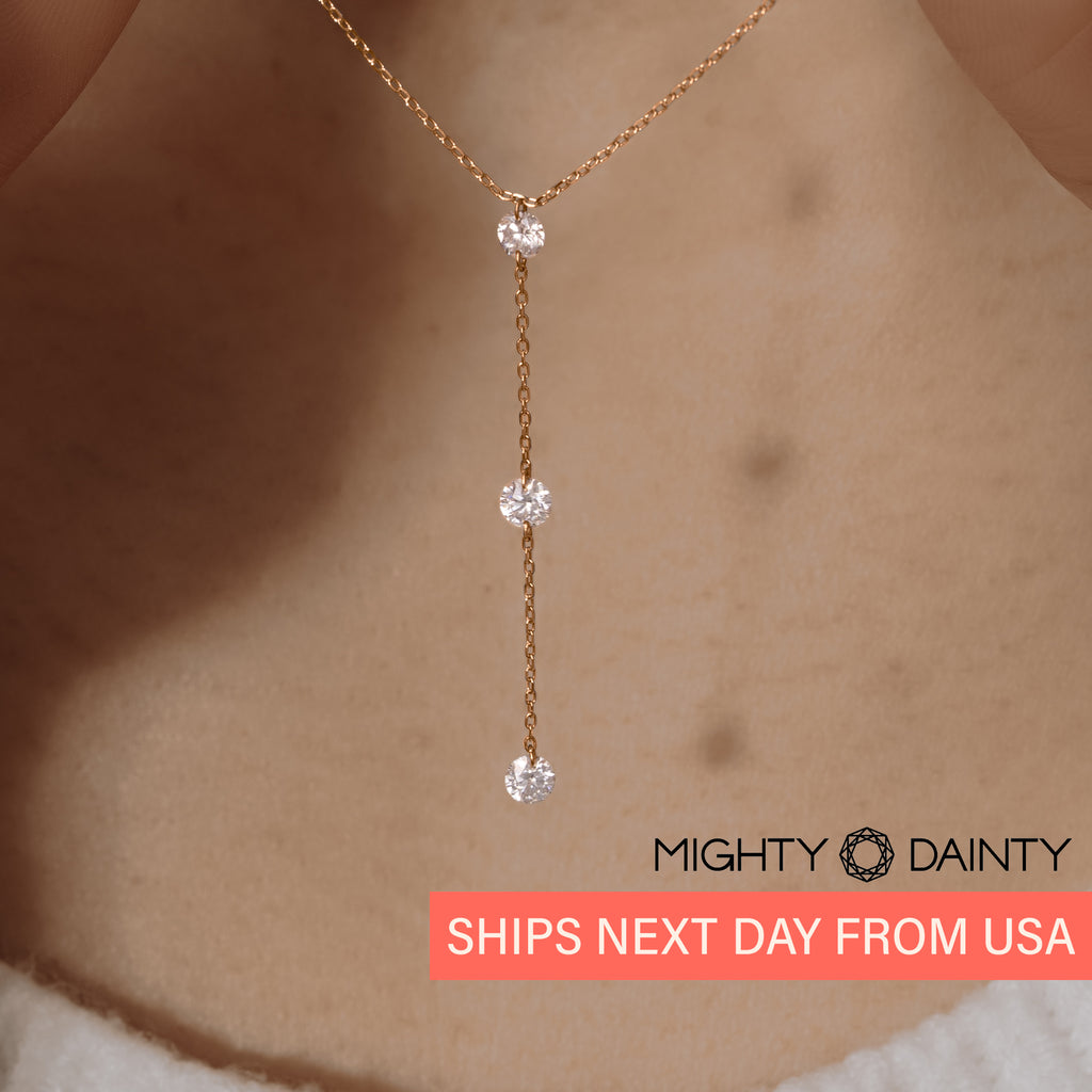 Diamond lariat necklace with 14k rose gold for her. 