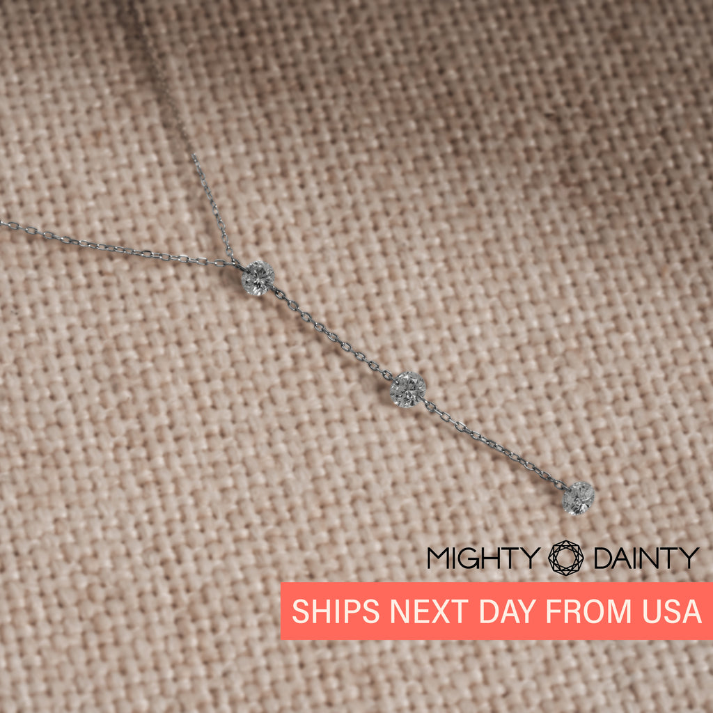 Diamond lariat necklace with 14k white gold for her. 