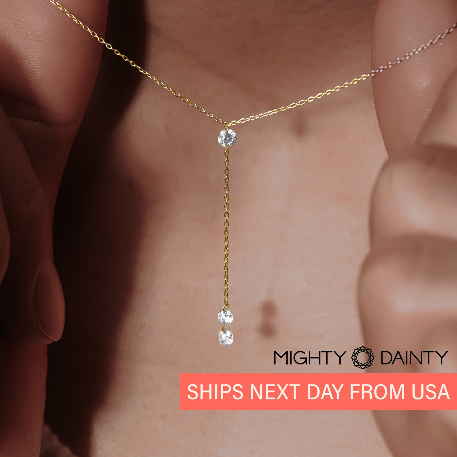 Gold Three Diamonds Y-Necklace