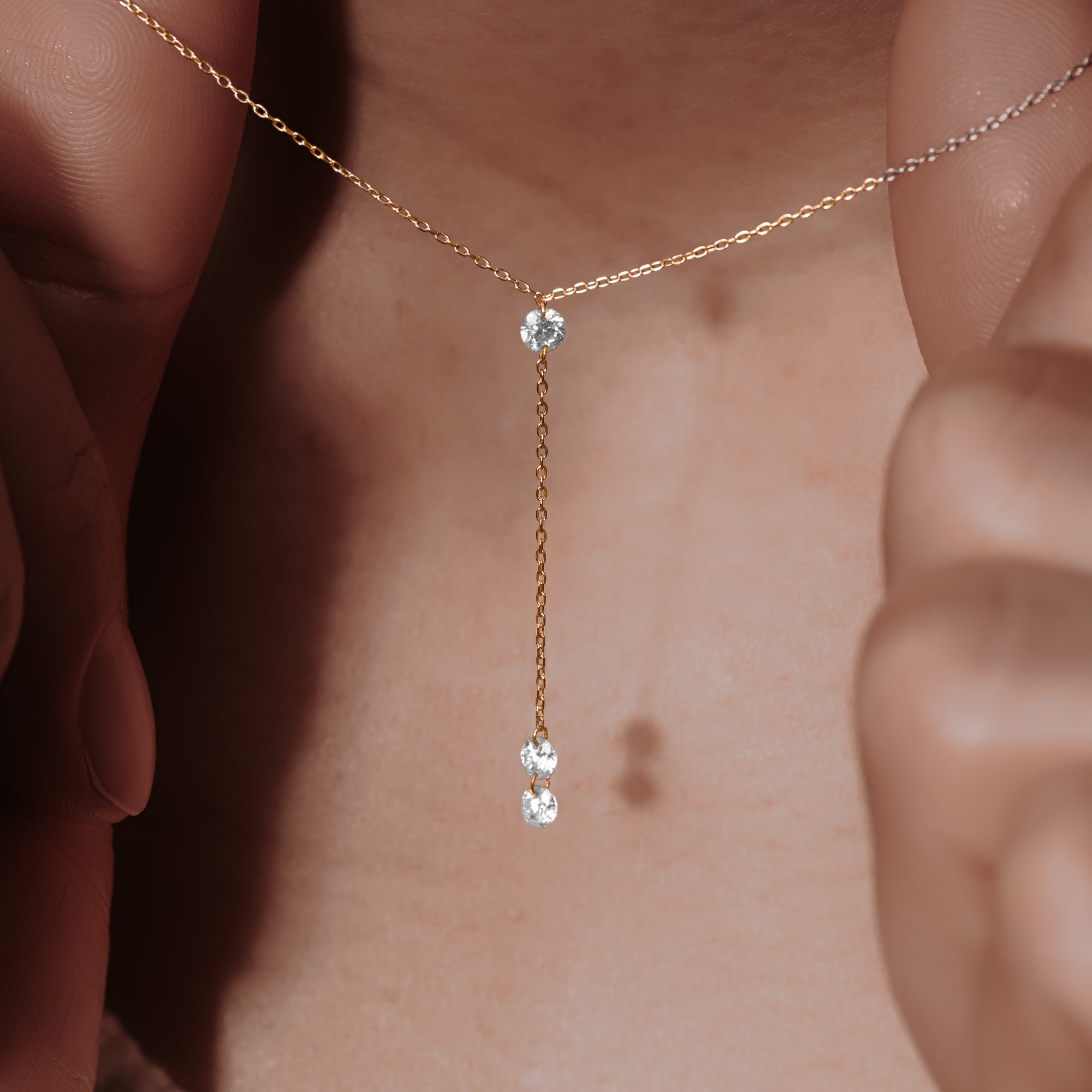 Gold Three Diamonds Y Necklace