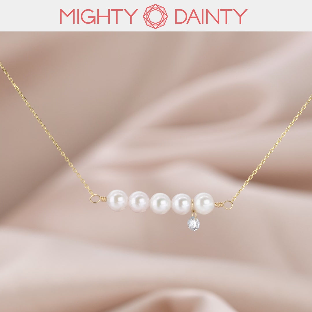 Gold Five Pearl and Diamond Necklace