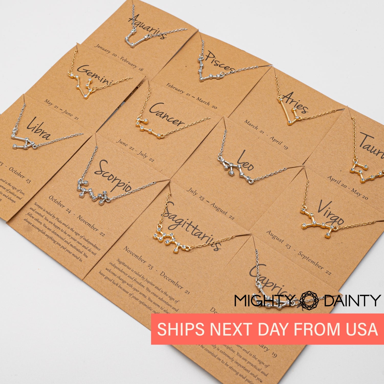 Zodiac Necklace with horoscope sign. Mighty Dainty zirconia celestial sign necklace for her 