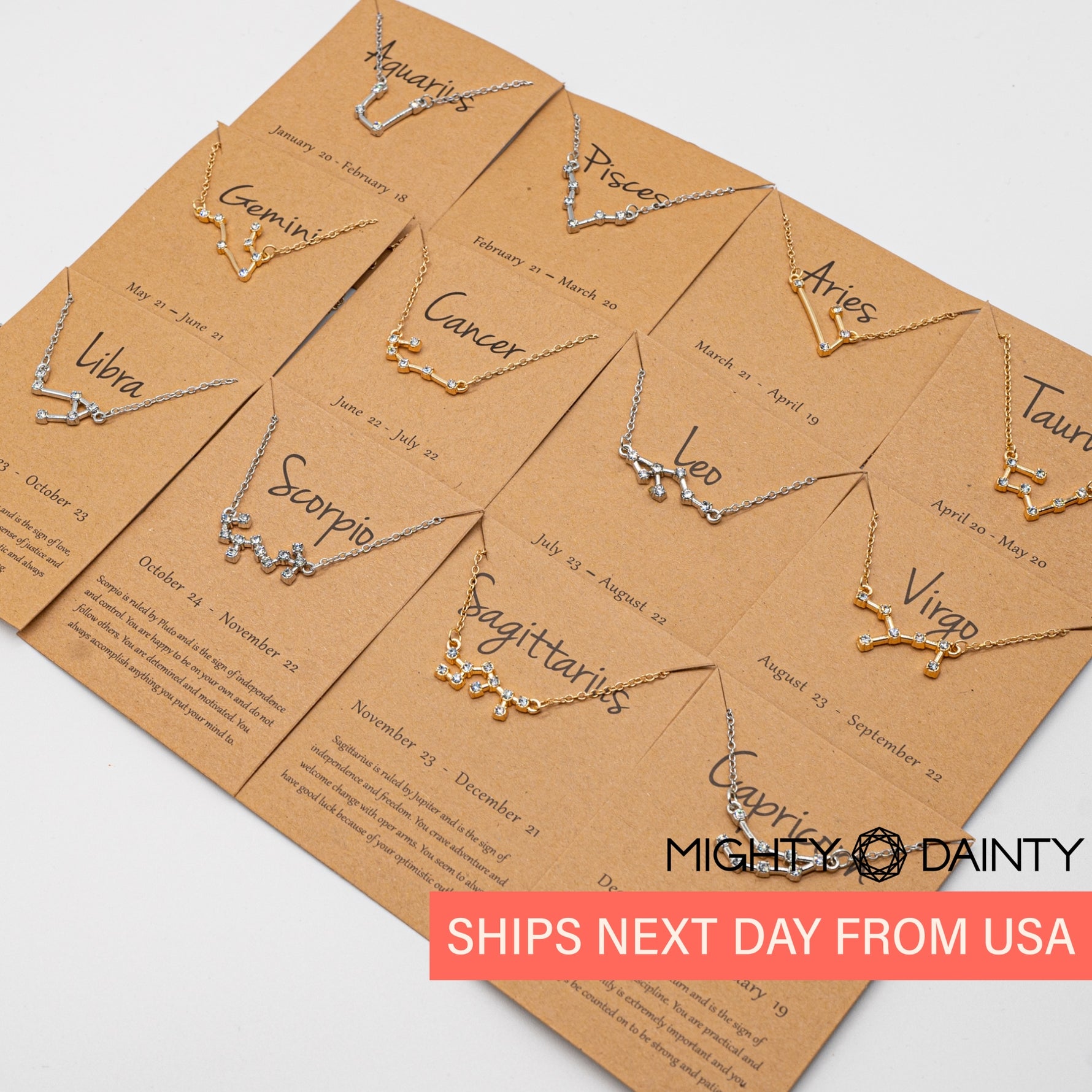 Zodiac Necklace with horoscope sign. Mighty Dainty zirconia celestial sign necklace for her 